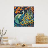 Poster Couleur d'eau bleue vive Peacock (Cuisine)