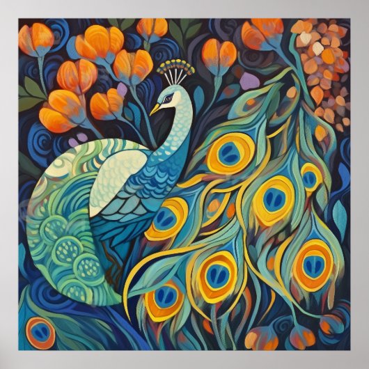 Poster Couleur d'eau bleue vive Peacock (Devant)