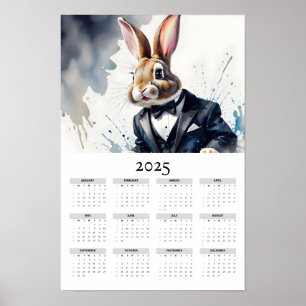 Poster Couleur d'eau Bunny portant Tuxedo 2025 Calendrier