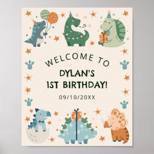 Poster Couleur d'eau douce Dinosaur fête d'anniversaire B