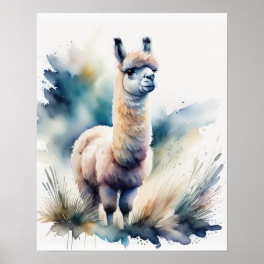 Poster Couleur d'eau douce Peinture d'une lama 5:4 (Devant)