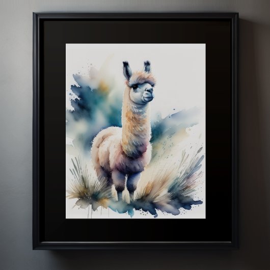 Poster Couleur d'eau douce Peinture d'une lama 5:4