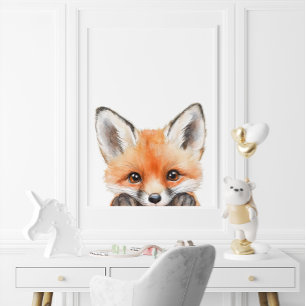 Poster Couleur d'eau mignonne Baby Fox Nursery Décor