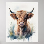 Poster Couleur d'eau mignonne Peinture d'une vache des Hi (Devant)