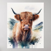 Poster Couleur d'eau mignonne Peinture d'une vache des Hi (Devant)