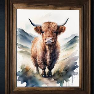 Poster Couleur d'eau mignonne Peinture d'une vache des Hi