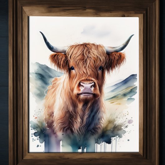Poster Couleur d'eau mignonne Peinture d'une vache des Hi