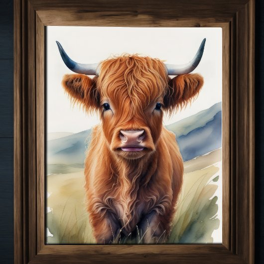 Poster Couleur d'eau mignonne Peinture d'une vache des Hi