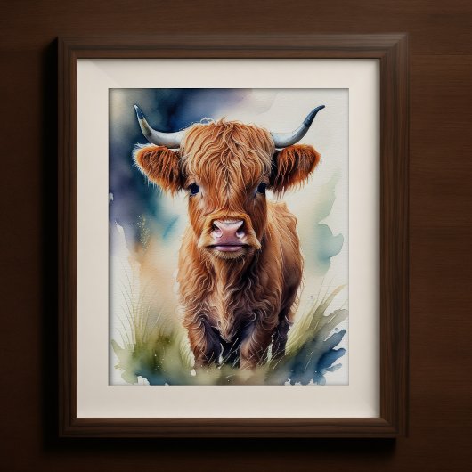 Poster Couleur d'eau mignonne Peinture d'une vache des Hi