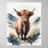 Poster Couleur d'eau mignonne Peinture d'une vache des Hi (Devant)
