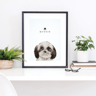 Poster Couleur d'eau mignonne Shih Tzu Illustration Nom d