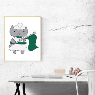 Poster Couleur Garde Chat Vert et Blanc
