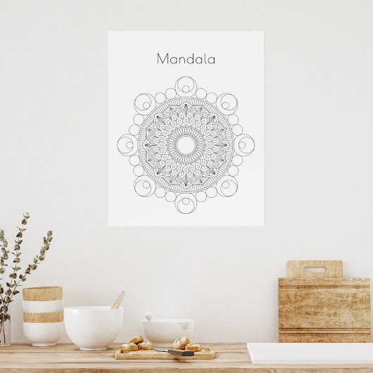 Poster couleur Mandala v2 noir et blanc (Cuisine)