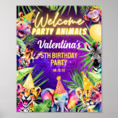 Poster Couleur Neon Llow Safari Party Animaux Bienvenue (Devant)