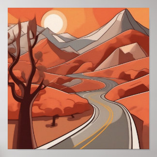 Poster Couleur pastel Illustration du paysage de la monta