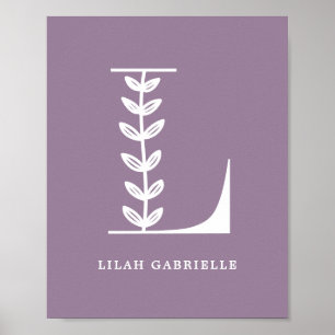 Poster Couleur personnalisée Monogramme Floral Lettre L N