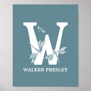 Poster Couleur personnalisée Monogramme Lettre W Dragonfl