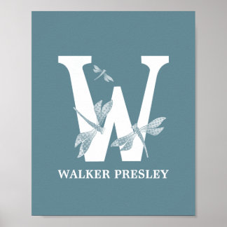 Poster Couleur personnalisée Monogramme Lettre W Dragonfl