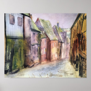 POSTER COULEUR POUR AQUARELLE DE VILLAGE DE PÊCHE