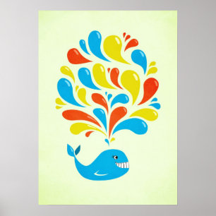 Poster Couleur Splash Happy Cartoon Whale