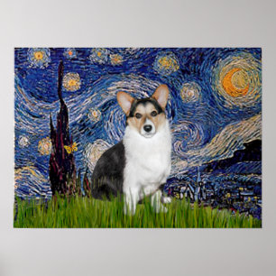 Poster Couleur Tri Corgi gallois - Nuit étoilée