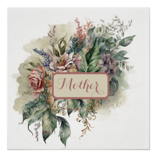 Poster Couleur vintage rose fleuri (Devant)