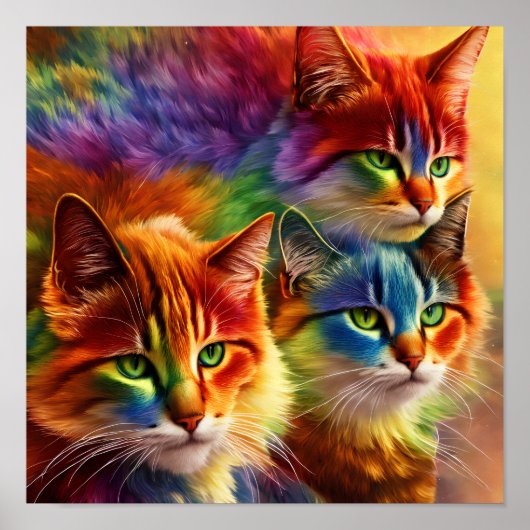 Poster Couleurs arc-en-ciel mignonnes | Rainbow Cat (Devant)