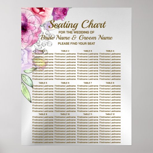 Poster Couleurs de fête de mariage Fleurs roses argentées (Devant)