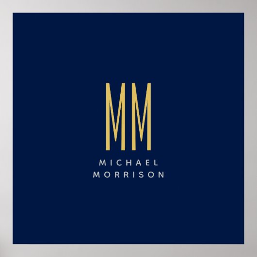 Poster Couleurs d'or bleu Monogramme Lettres initiales No (Devant)