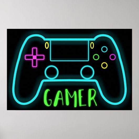 Poster Couleurs néon du contrôleur gamer (Devant)