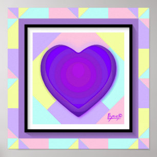 Poster Couleurs pastel & coeurs violets battre