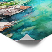 Poster Couleurs vives de la rivière Mountain Peinture aqu (Coin)