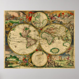 Poster Couleurs vives Vintage Vieux Monde Carte