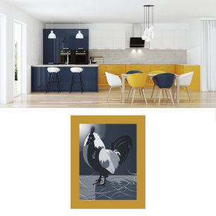 Poster Country Animal Rooster Bleu foncé Cuisine Mur Art
