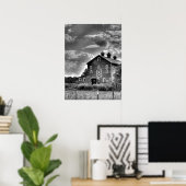 Poster Country Barn Clouds in Black and White (Bureau à domicile)