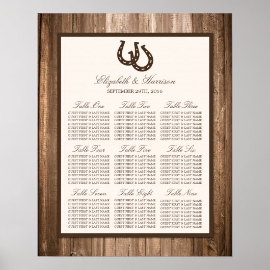 Poster Country Rustic Horseshoe & Brown Wood Mariage (Devant)
