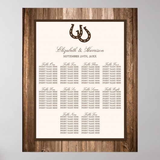 Poster Country Rustic Horseshoe & Brown Wood Mariage (Devant)