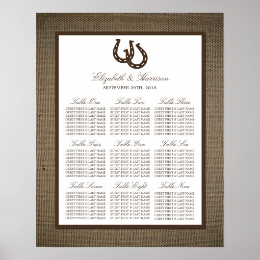 Poster Country Rustic Horseshoe Sur Burlap Mariage (Devant)