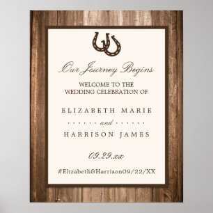 Poster Country Rustic Horseshoe & Wood Mariage Bienvenue