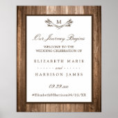 Poster Country Rustic Monogram Branche & Mariage bois (Devant)