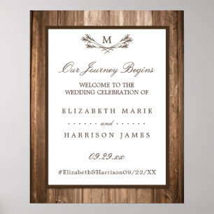 Poster Country Rustic Monogram Branche & Mariage bois