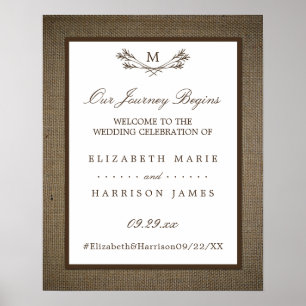 Poster Country Rustic Monogramme Branche & Mariage Burlap