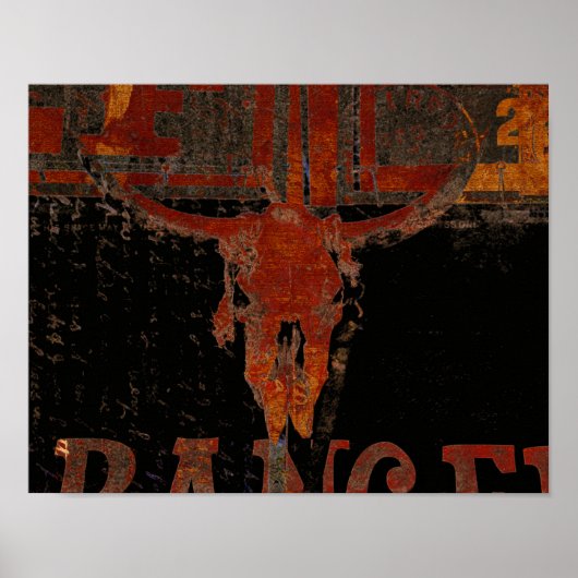 Poster Country Western Bull Skoule Script de rouille Vint (Devant)