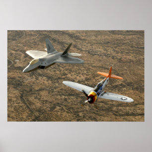 Poster Coup de foudre F-22A Raptor et P-47