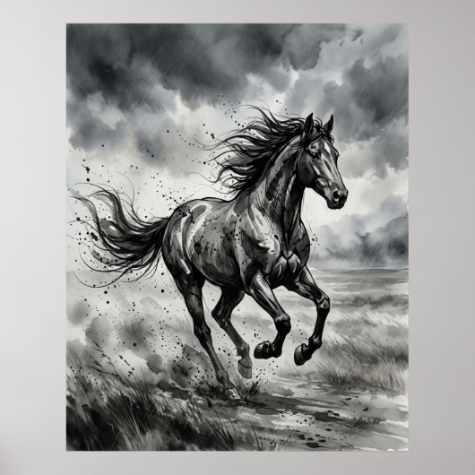 Poster Coup de pinceau Cheval Gale (Devant)
