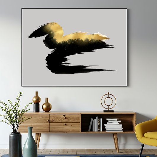 Poster Coup de pinceau doré Art abstrait