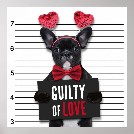Poster Coupable Amour Mugshot Chien drôle Saint Valentin (Devant)
