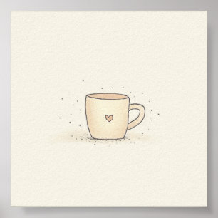 Poster Coupe De Café Couleur Aquarelle Cute Avec Coeur