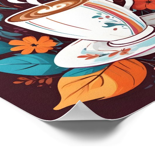 Poster Coupe de café Espresso murale avec des feuilles co (Coin)