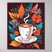 Poster Coupe de café Espresso murale avec des feuilles co (Devant)